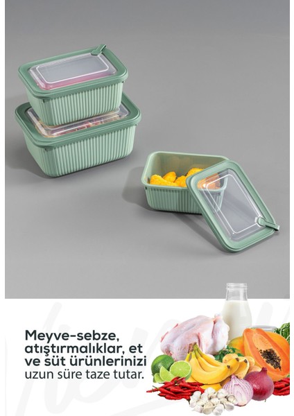 12'li Yeşil Dikdörtgen Mikrodalga ve Dondurucu Uygun Saklama Kabı Seti