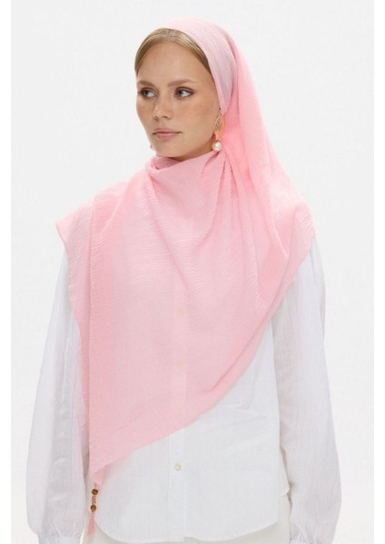 Freya Müslin Püsküllü Toz Pembe Bürümcük Pamuklu Şal
