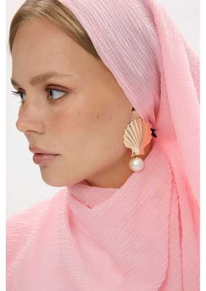 Freya Müslin Püsküllü Toz Pembe Bürümcük Pamuklu Şal