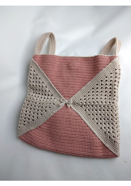 Kadın Bej Iki Renkli Makrome Örgü Çıtçıtlı Postacı El Omuz Çantası En 32 cm Boy 33 cm Derinlik 2 cm fiyatları
