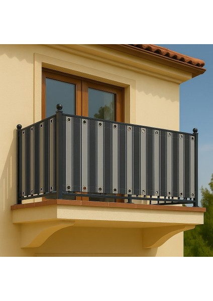 Balkon Perdesi Kuş Gözü Ölçü Seçenekli Koyu Gri-Gri