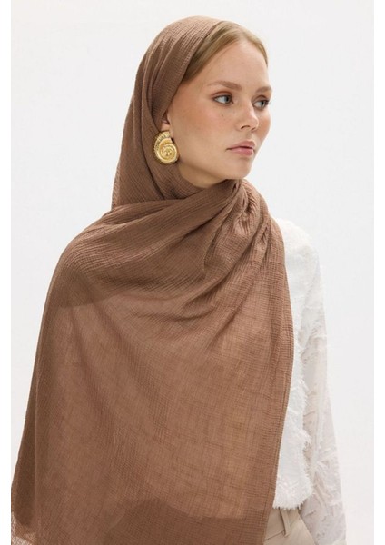 Freya Müslin Cappuccino Püsküllü Bürümcük Pamuklu Şal