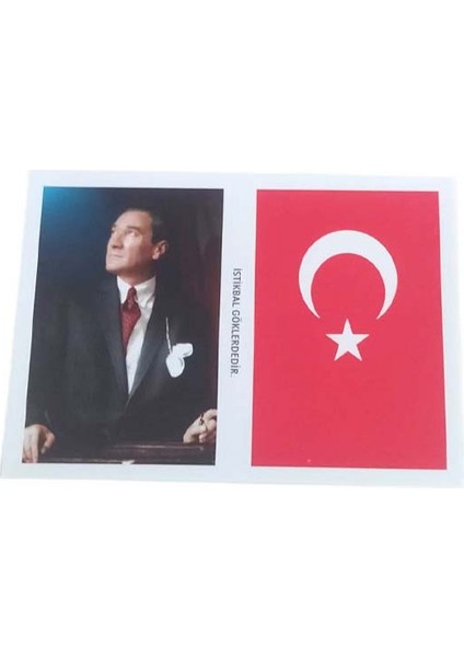 10 Adet Küçük Sticker Mustafa Kemal Atatürk Türk Bayrağı Istikbal Göklerdedir 3 Lü Etiket Seti (Ebat: 16,8 cm x 12 Cm)