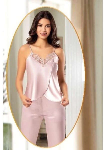 2165 Kadın Pudra Saten Empirme Sabahlıklı 4'lü Pijama Takım fiyatları