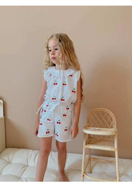 Yigit Butik Kiraz Nakışlı Keten Kumaş Kız Çocuk Takım fiyatları