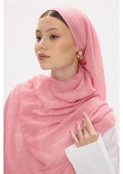 Freya Müslin Şeker Pembe Püsküllü Bürümcük Pamuklu Şal