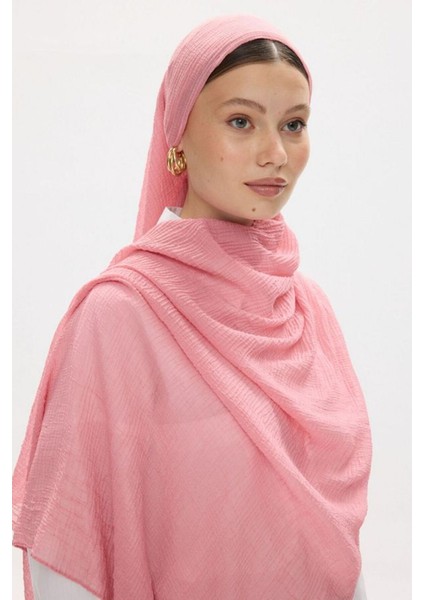 Freya Müslin Şeker Pembe Püsküllü Bürümcük Pamuklu Şal