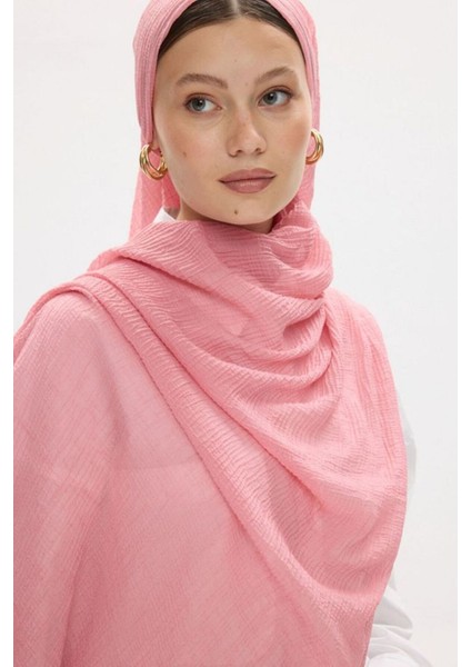 Freya Müslin Şeker Pembe Püsküllü Bürümcük Pamuklu Şal
