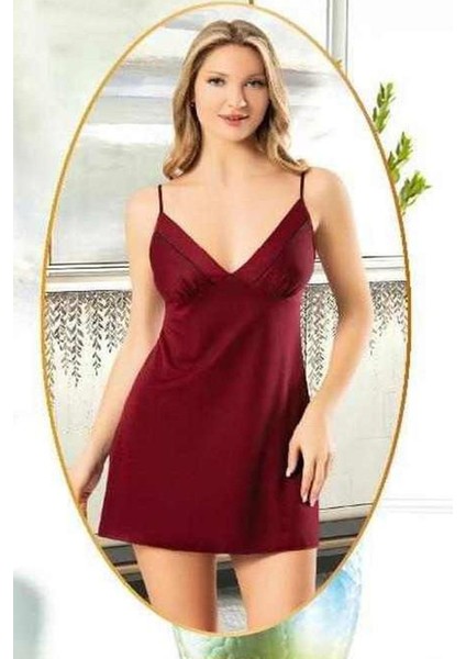 5025 Kadın Bordo Penye 4'lü Şortlu Sabahlık Gecelik Çeyizlik Takım