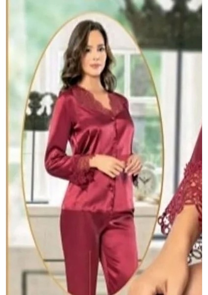 1001 Kadın Bordo Çeyizlik Saten 6'lı Takım modelleri