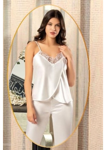 2165 Kadın Ekru Saten Empirme Sabahlıklı 4'lü Pijama Takım fiyatları