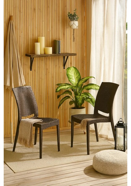 2 Adet Rattan Kahve Sandalye Balkon Bahçe Teras