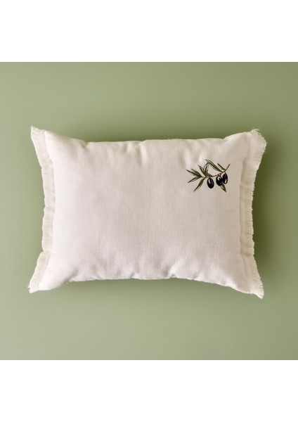 Olive Nakışlı Kırlent Kılıfı Bej (35X50 Cm)