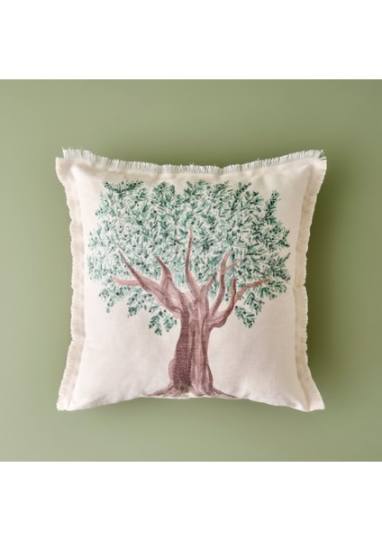 Olive Tree Baskılı Kırlent Kılıfı Bej (45X45 Cm)