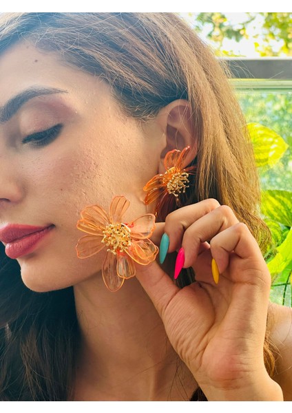 Çiçekli Mika Kadın Küpe 7 cm