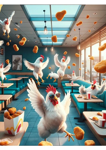 Uçan Tavuklar Kanvas Tablo Restoran Ev Duvar Salon Ofis Hediyelik Dekarasyon Süsü Ölçü Seçiniz :) fiyatları