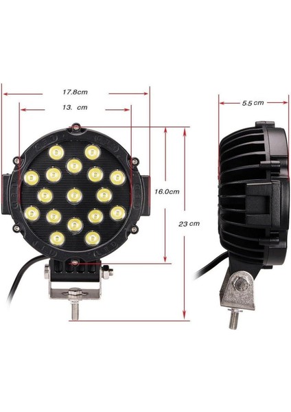 Off Road Sis Lambası Siyah 16 cm Yuvarlak 17 LED 2 Adet modelleri