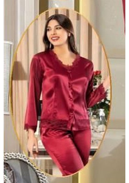1005 Kadın Bordo Çeyizlik Dantelli Saten 6 Lı Takım modelleri