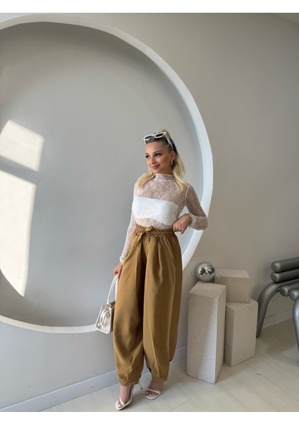 Hardal Beli Lastikli Şalvar Pantolon modelleri