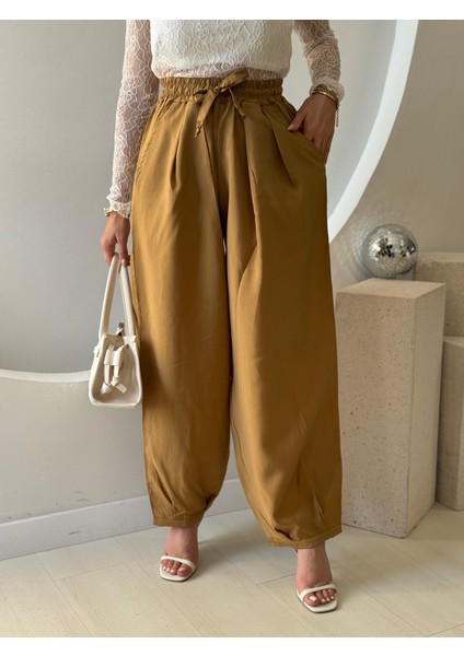 Hardal Beli Lastikli Şalvar Pantolon fırsatları