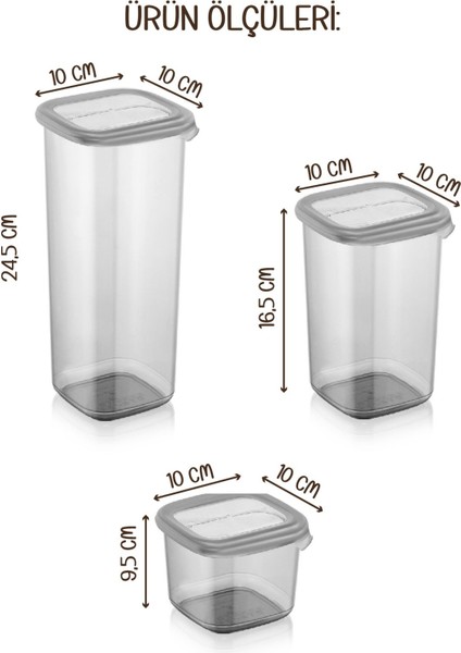 Serigrafi Baskılı Kare Saklama Kabı Takımı, 6'lı, 0,55-1,75 L, Antrasit fiyatları