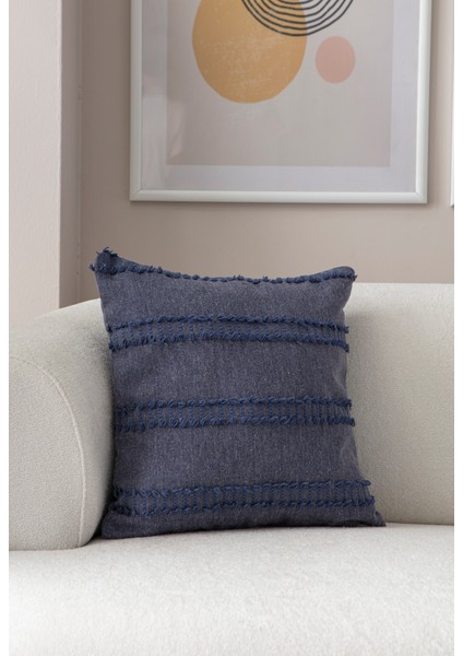 Ray Desenli Punch Işlemeli Keten Kırlent Kılıfı 43X43CM, Dekoratif Kırlent Kılıfı