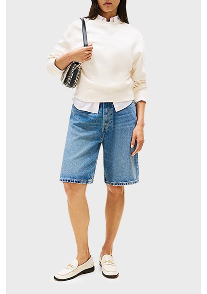 Pamuklu Regular Fit Bisiklet Yaka Logolu Sweat Bayan Sweat WW0WW47159 Ya8 fiyatları