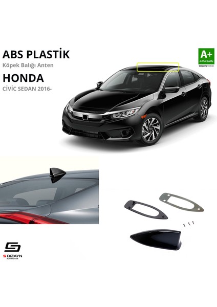 S-Dizayn Honda Civic Fc5 Abs Plastik Köpek Balığı Anten Parlak Siyah 2016-2021 A+Kalite