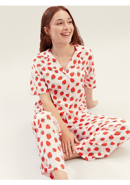 Yeni Sezon Petite Gomlek Yaka Baskili Kadin Pijama Takimi - S5PR23Z8