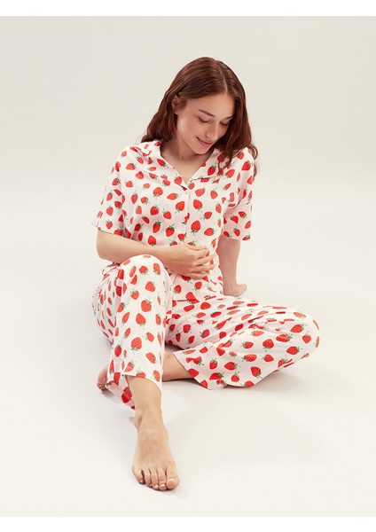 Yeni Sezon Petite Gomlek Yaka Baskili Kadin Pijama Takimi - S5PR23Z8 fiyatları