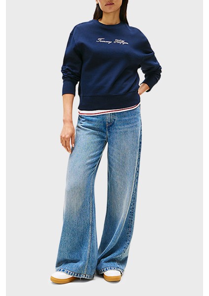 Pamuklu Regular Fit Bisiklet Yaka Logolu Sweat Bayan Sweat WW0WW47159 C1G fiyatları