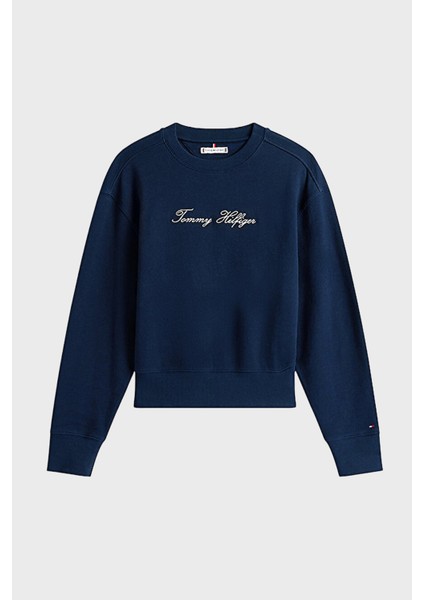 Pamuklu Regular Fit Bisiklet Yaka Logolu Sweat Bayan Sweat WW0WW47159 C1G indirimleri