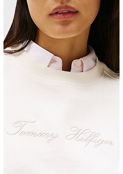 Pamuklu Regular Fit Bisiklet Yaka Logolu Sweat Bayan Sweat WW0WW47159 Ya8 fırsatları