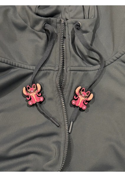 Lilo Stitch Karakterli Kapüşon Ipi Süsü Çiftli Stopper Sweatshirt Hoodie Aksesuar Takı