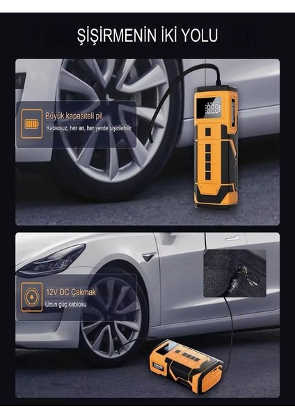 8000MAH Akü Takviyeli Taşınabilir Hava Kompresörü LED Ekranlı Elektrikli Lastik Pompası | Scooter, Araba, Bisiklet Için fırsatları