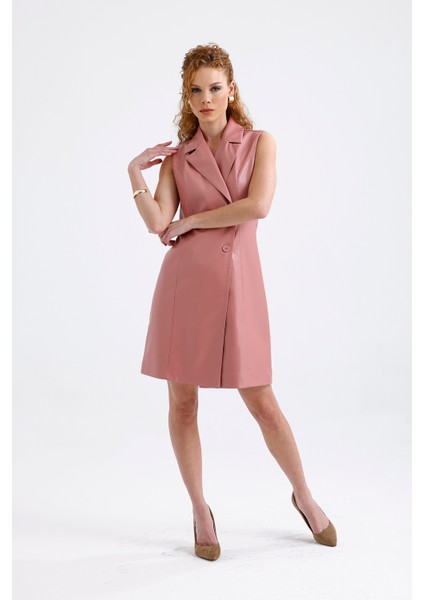 Suni Deri Astarlı Kruvaze Ceket Elbise ELB35943 Pudra fiyatları