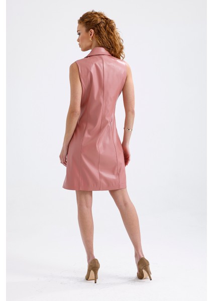Suni Deri Astarlı Kruvaze Ceket Elbise ELB35943 Pudra indirimleri