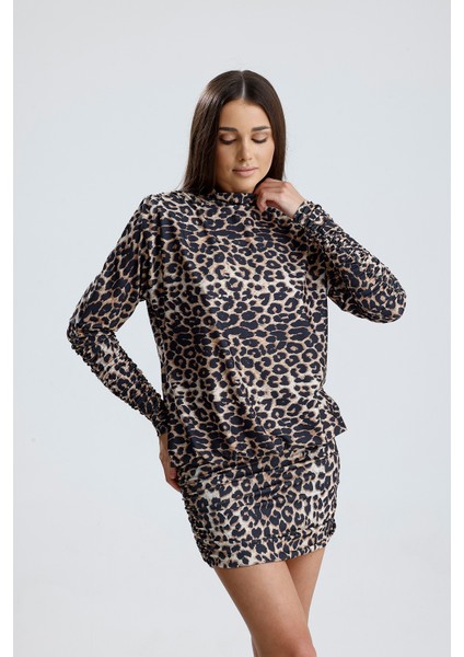 Sırt Dekolte Büzgülü Sandy Abiye Elbise | ELB36127 Leopar Desenli fiyatları