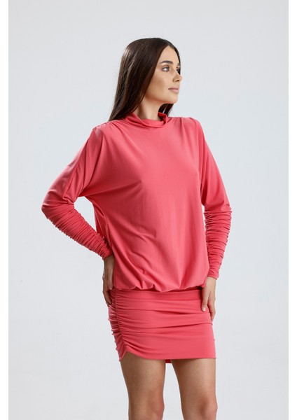 Sırt Dekolte Büzgülü Sandy Abiye Elbise | ELB36127 Mercan fiyatları