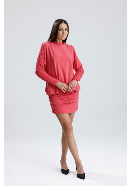 Sırt Dekolte Büzgülü Sandy Abiye Elbise | ELB36127 Mercan modelleri