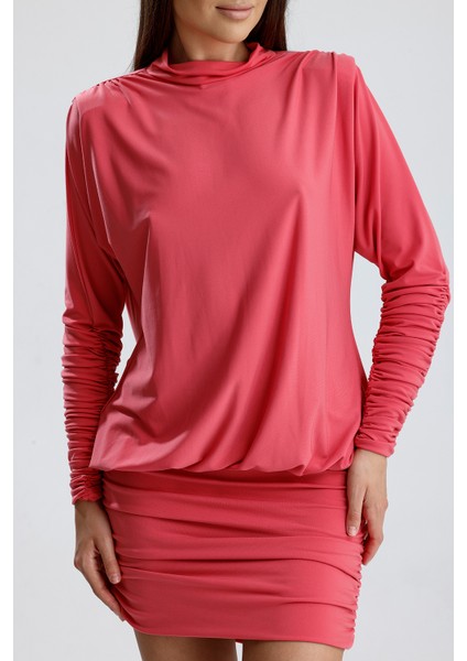 Sırt Dekolte Büzgülü Sandy Abiye Elbise | ELB36127 Mercan fırsatları