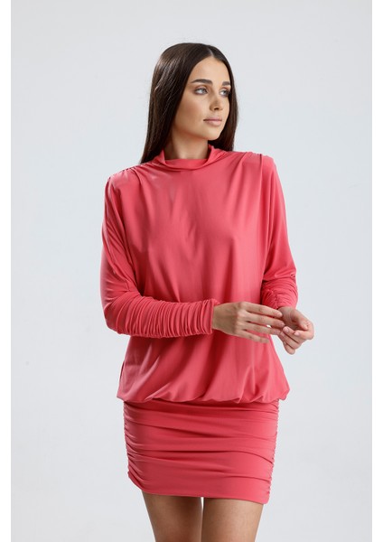 Sırt Dekolte Büzgülü Sandy Abiye Elbise | ELB36127 Mercan