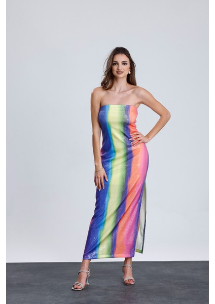 Astarlı Straplez Abiye Pul Payet Elbise | ELB34886 Gökkuşağı indirimleri