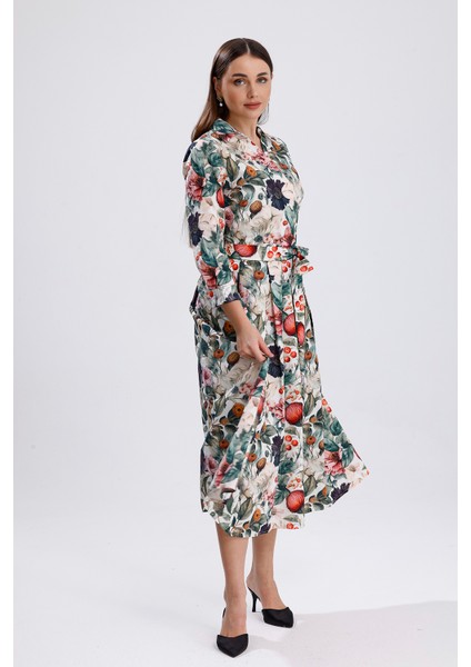 Önü Düğmeli Karışık Çiçek Baskılı Uzun Elbise | ELB36265 Karışık Çiçekli fiyatları