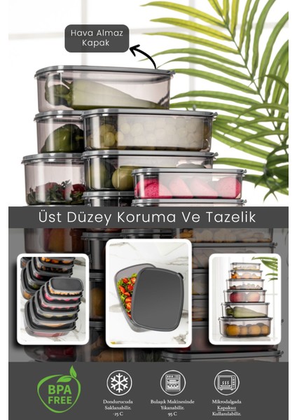 6'lı Dikdörtgen Şeffaf Saklama Kabı Seti, Gri, Şık ve Kullanışlı. fiyatları