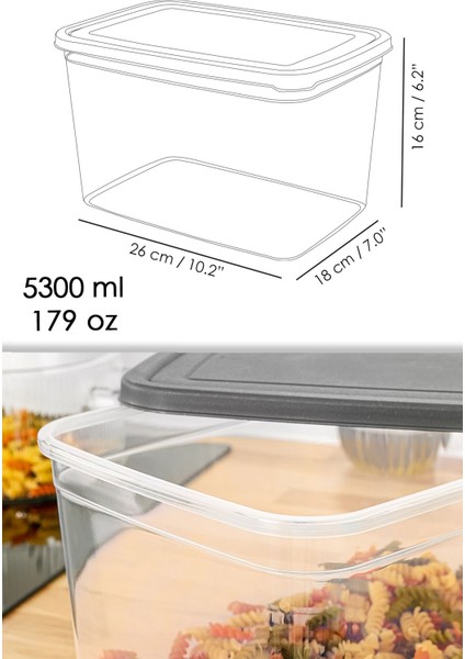 4 Adet Şeffaf Derin Saklama Kabı, 5300 Ml, Etiketli, Bakliyat ve Un Için Büyük Boy