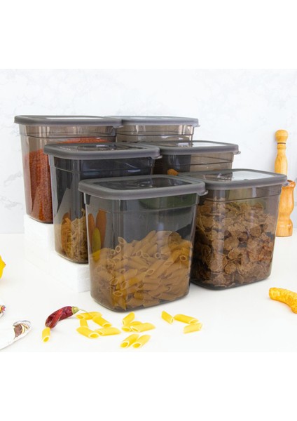 Gri 6'lı Saklama Kabı Seti, Pratik ve Şık Mutfak Düzeni Için Ideal