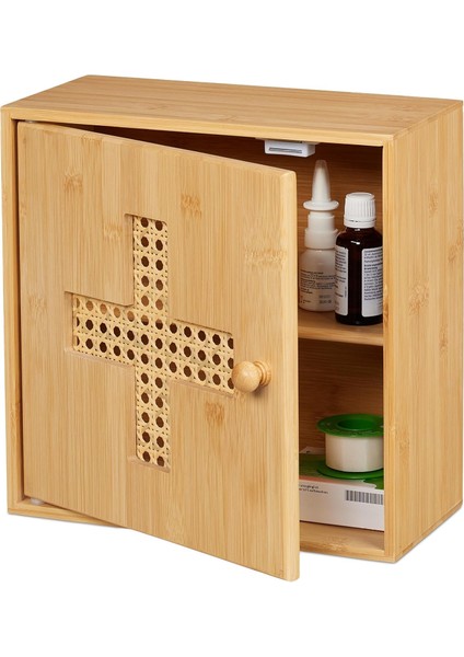 Bambu Dolabı 2 Raflı Mıknatıslı Kapaklı Doğal Rattan Görünümlü 28X28X16 Cm, Otel ve Restoranlar Için Uygun