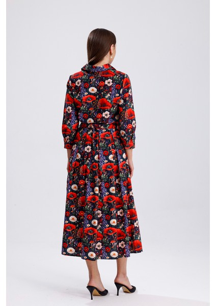 Yandan Cepli Kemerli Önü Düğmeli Uzun Elbise | ELB36264 Çiçek Desenli indirimleri