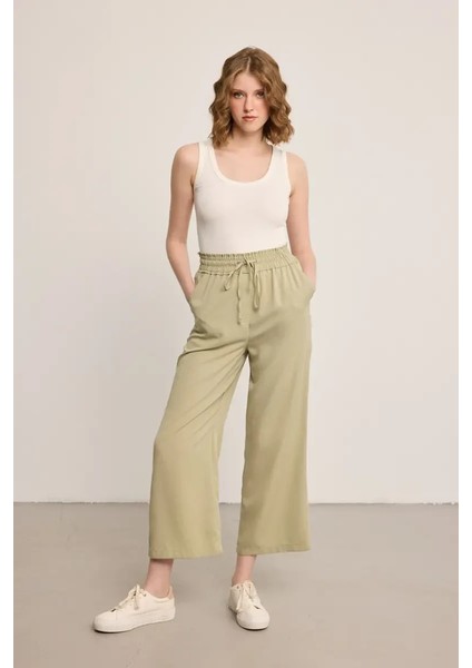 Beli Lastikli Tencel Pantolon - Yeşil fiyatları